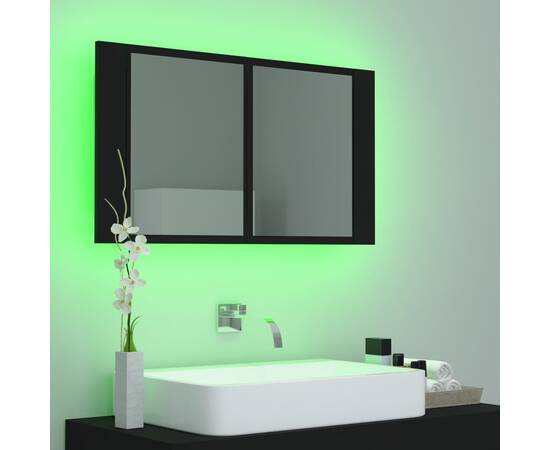 Dulap de baie cu oglindă și led, negru, 80x12x45 cm, 5 image