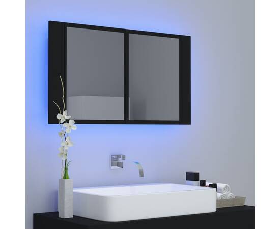 Dulap de baie cu oglindă și led, negru, 80x12x45 cm, 3 image