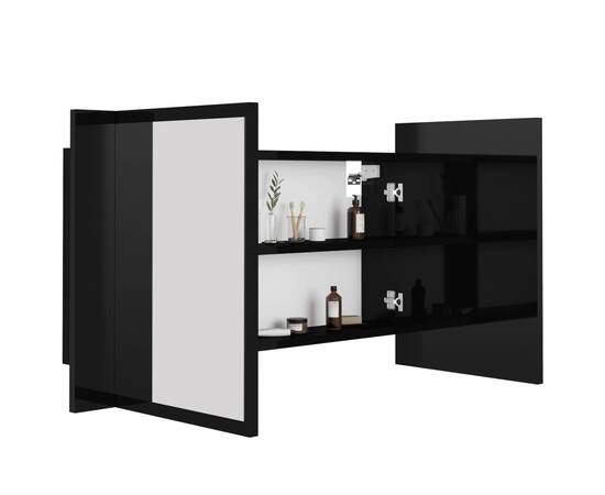 Dulap de baie cu oglindă și led, negru extralucios, 80x12x45 cm, 7 image