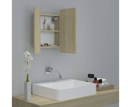 Dulap de baie cu oglindă și led, stejar sonoma, 40x12x45 cm, 6 image