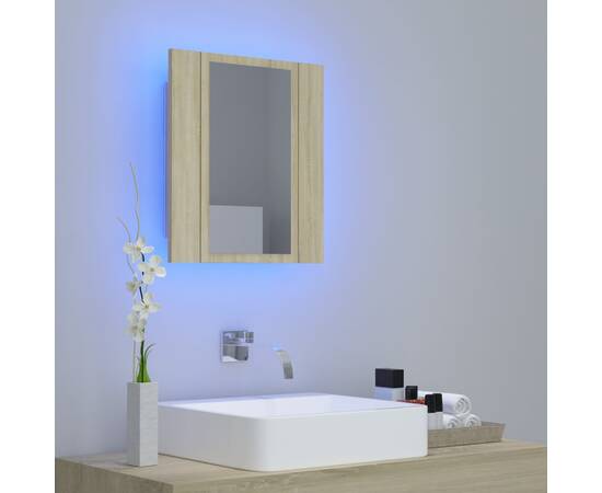 Dulap de baie cu oglindă și led, stejar sonoma, 40x12x45 cm, 3 image