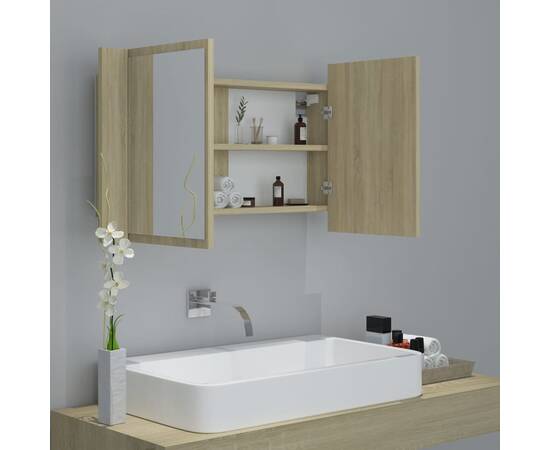 Dulap de baie cu oglindă și led, stejar sonoma, 80x12x45 cm, 6 image