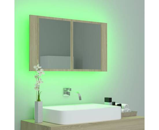 Dulap de baie cu oglindă și led, stejar sonoma, 80x12x45 cm, 5 image
