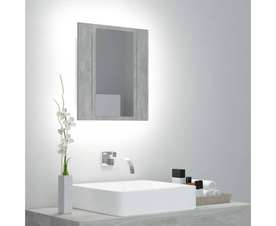 Dulap de baie cu oglindă & led, gri beton, 40x12x45 cm