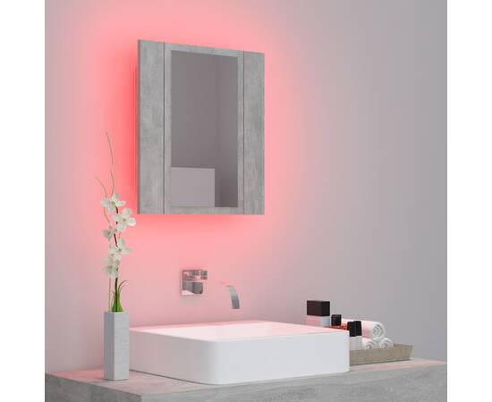 Dulap de baie cu oglindă & led, gri beton, 40x12x45 cm, 5 image