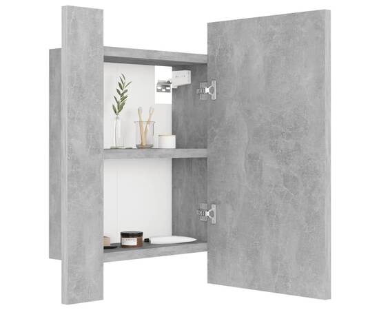 Dulap de baie cu oglindă & led, gri beton, 40x12x45 cm, 7 image
