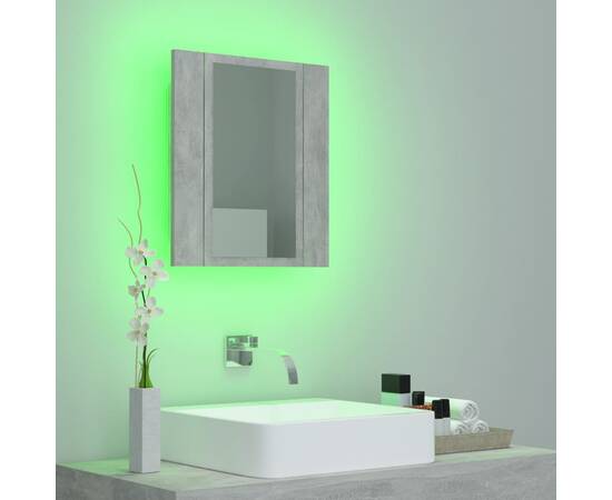 Dulap de baie cu oglindă & led, gri beton, 40x12x45 cm, 4 image