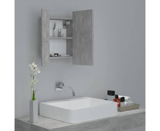 Dulap de baie cu oglindă & led, gri beton, 40x12x45 cm, 6 image