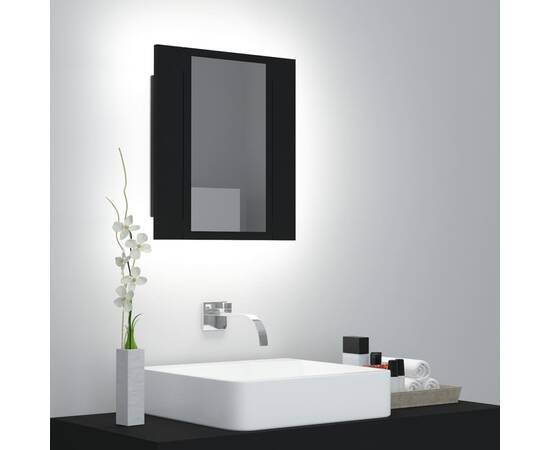 Dulap de baie cu oglindă & led, negru, 40x12x45 cm
