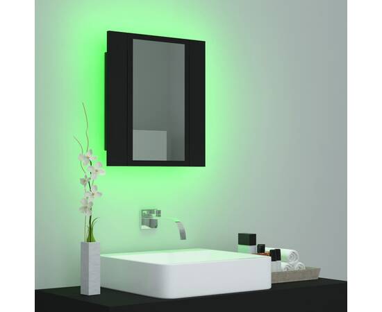 Dulap de baie cu oglindă & led, negru, 40x12x45 cm, 4 image