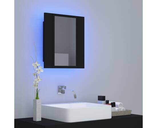 Dulap de baie cu oglindă & led, negru, 40x12x45 cm, 3 image