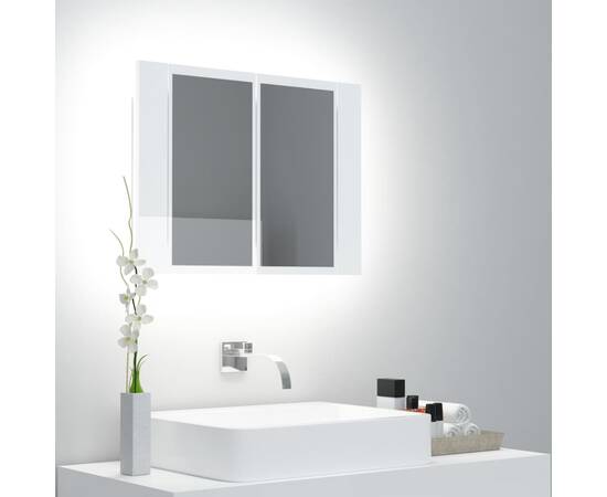 Dulap de baie cu oglindă/led, alb extralucios, 60x12x45 cm