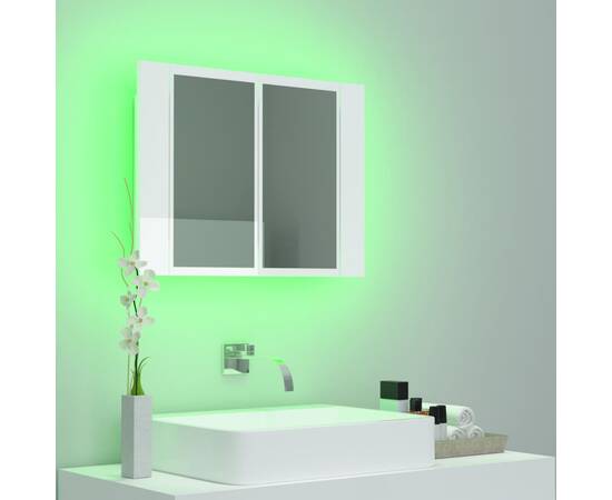 Dulap de baie cu oglindă/led, alb extralucios, 60x12x45 cm, 5 image