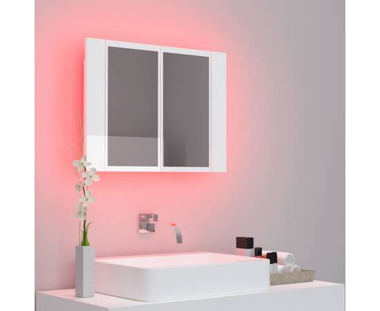 Dulap de baie cu oglindă/led, alb extralucios, 60x12x45 cm, 4 image