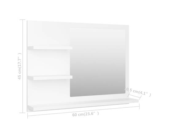 Oglindă de baie, alb, 60 x 10,5 x 45 cm, pal, 7 image