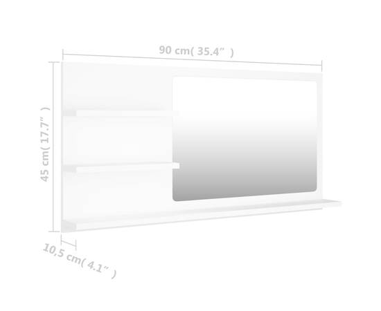 Oglindă de baie, alb, 90 x 10,5 x 45 cm, pal, 7 image