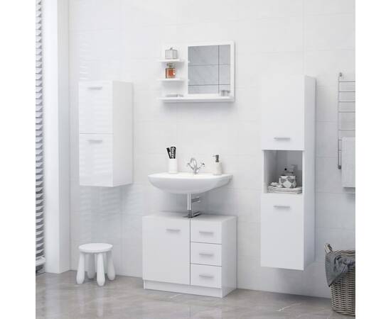 Oglindă de baie, alb extralucios, 60 x 10,5 x 45 cm, pal, 4 image