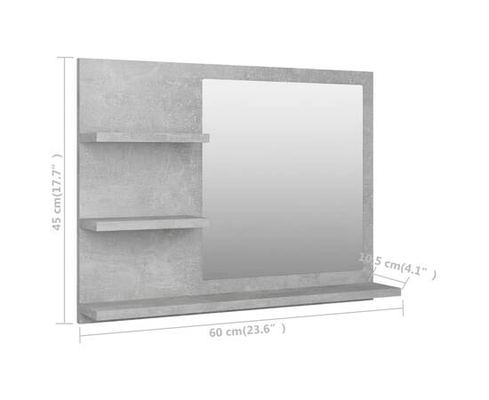 Oglindă de baie, gri beton, 60x10,5x45 cm, pal, 7 image