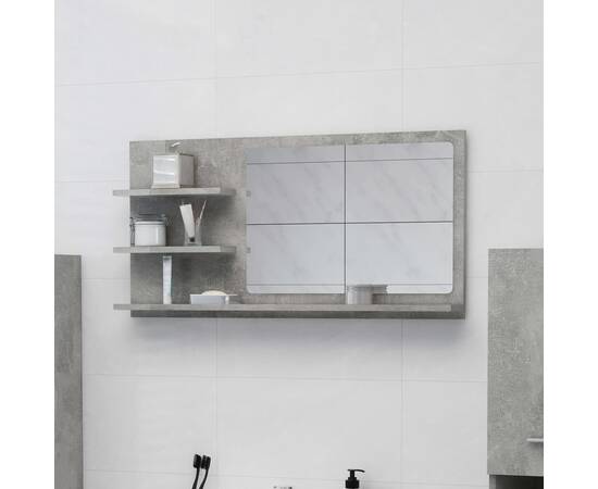 Oglindă de baie, gri beton, 90 x 10,5 x 45 cm, pal