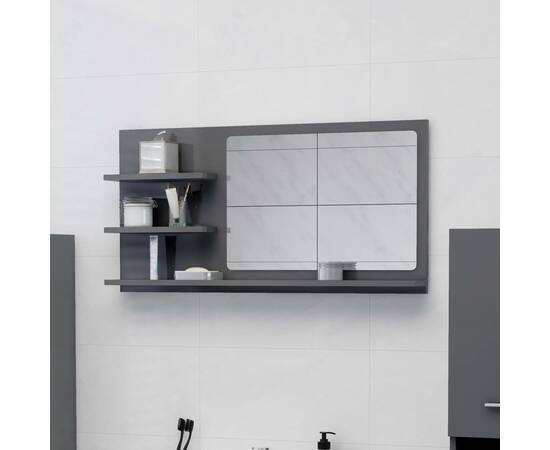 Oglindă de baie, gri extralucios, 90 x 10,5 x 45 cm, pal