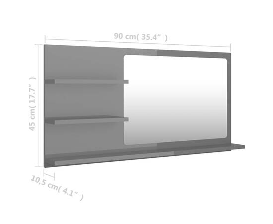 Oglindă de baie, gri extralucios, 90 x 10,5 x 45 cm, pal, 7 image