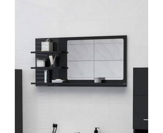 Oglindă de baie, negru extralucios , 90x10,5x45 cm, pal
