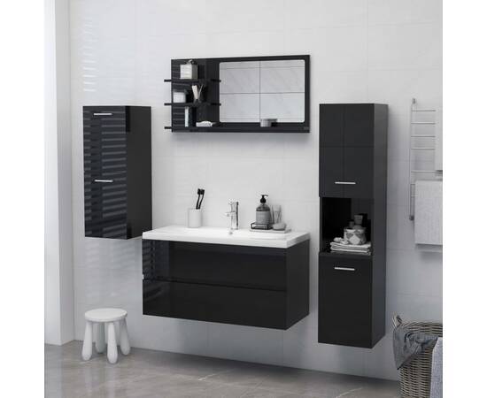 Oglindă de baie, negru extralucios , 90x10,5x45 cm, pal, 4 image