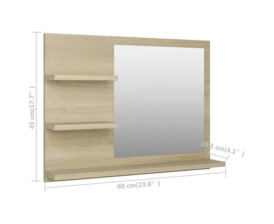 Oglindă de baie, stejar sonoma, 60 x 10,5 x 45 cm, pal, 7 image