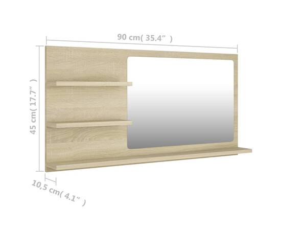 Oglindă de baie, stejar sonoma, 90 x 10,5 x 45 cm, pal, 7 image