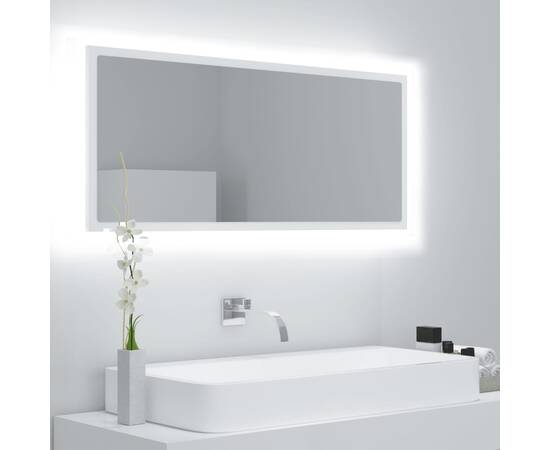 Oglindă de baie cu led, alb, 100x8,5x37 cm, pal