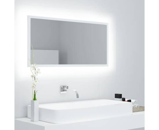 Oglindă de baie cu led, alb, 90x8,5x37 cm, pal
