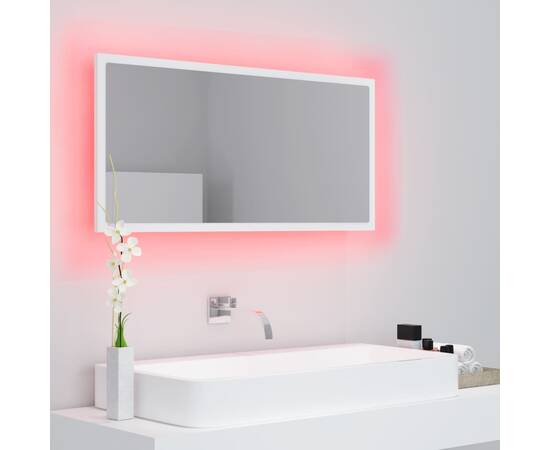Oglindă de baie cu led, alb, 90x8,5x37 cm, pal, 3 image