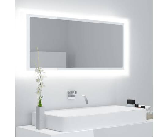 Oglindă de baie cu led, alb extralucios, 100x8,5x37 cm, pal