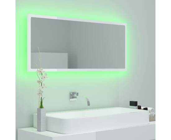 Oglindă de baie cu led, alb extralucios, 100x8,5x37 cm, pal, 4 image