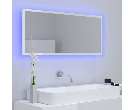 Oglindă de baie cu led, alb extralucios, 100x8,5x37 cm, pal, 3 image