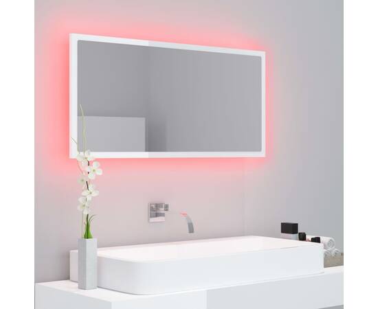 Oglindă de baie cu led, alb extralucios, 90x8,5x37 cm, pal, 3 image