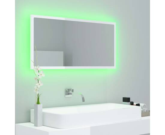 Oglindă de baie cu led, alb extralucios, 90x8,5x37 cm, pal, 4 image