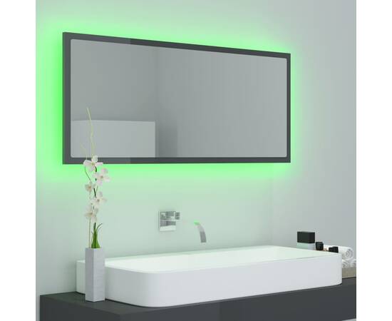 Oglindă de baie cu led, gri extralucios, 100x8,5x37 cm, pal, 4 image