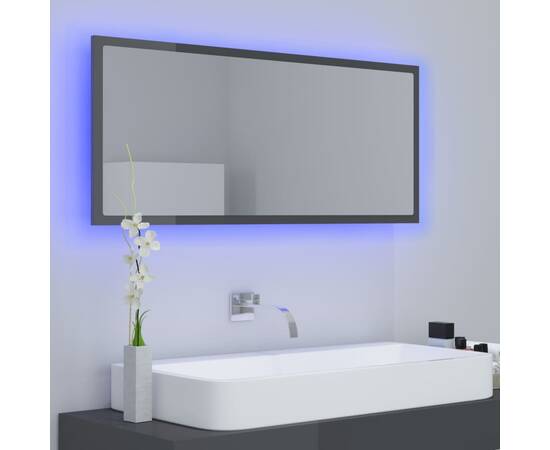Oglindă de baie cu led, gri extralucios, 100x8,5x37 cm, pal, 3 image