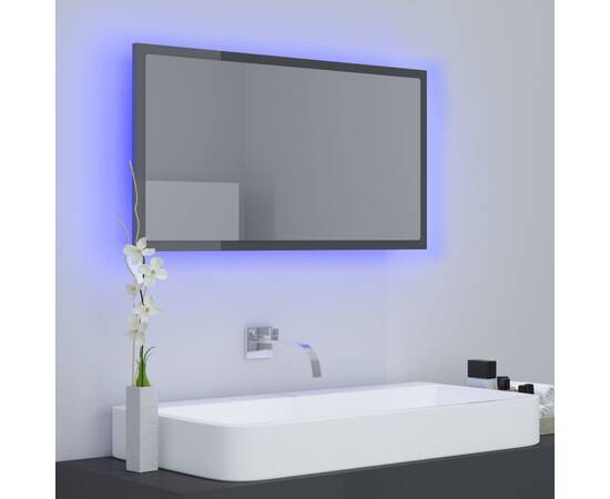 Oglindă de baie cu led, gri extralucios, 80x8,5x37 cm, pal, 3 image