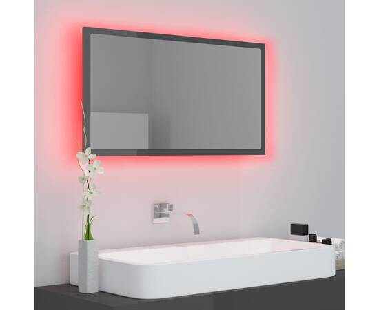Oglindă de baie cu led, gri extralucios, 80x8,5x37 cm, pal, 5 image