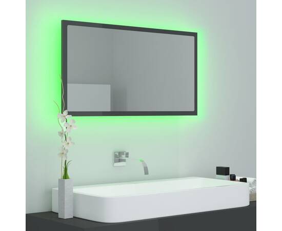 Oglindă de baie cu led, gri extralucios, 80x8,5x37 cm, pal, 4 image