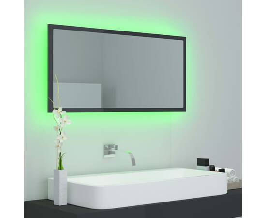 Oglindă de baie cu led, gri extralucios, 90x8,5x37 cm, pal, 4 image