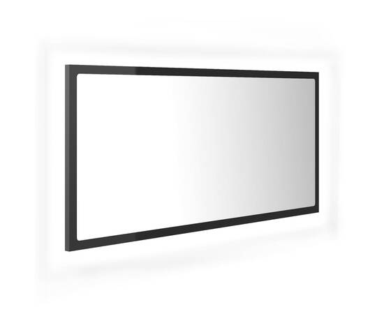 Oglindă de baie cu led, gri extralucios, 90x8,5x37 cm, pal, 2 image