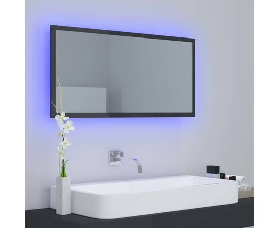Oglindă de baie cu led, gri extralucios, 90x8,5x37 cm, pal, 5 image