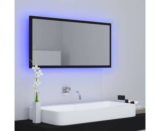 Oglindă de baie cu led, negru, 90x8,5x37 cm, pal, 5 image