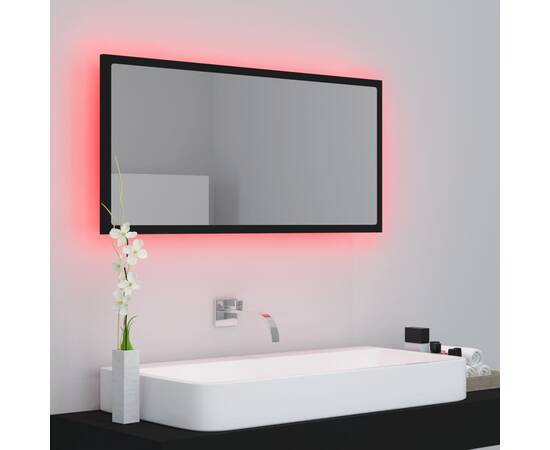 Oglindă de baie cu led, negru, 90x8,5x37 cm, pal, 3 image