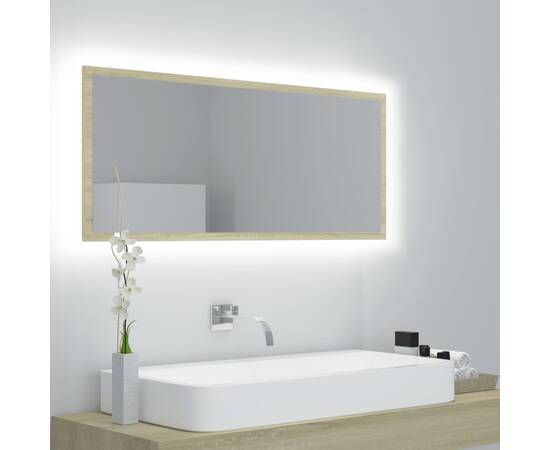 Oglindă de baie cu led, stejar sonoma, 100x8,5x37 cm, pal