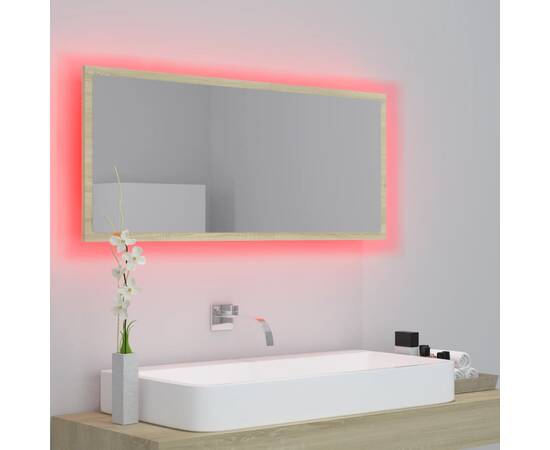 Oglindă de baie cu led, stejar sonoma, 100x8,5x37 cm, pal, 5 image