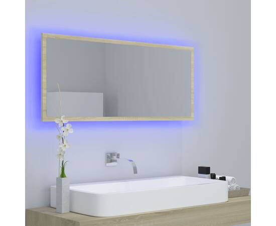 Oglindă de baie cu led, stejar sonoma, 100x8,5x37 cm, pal, 3 image